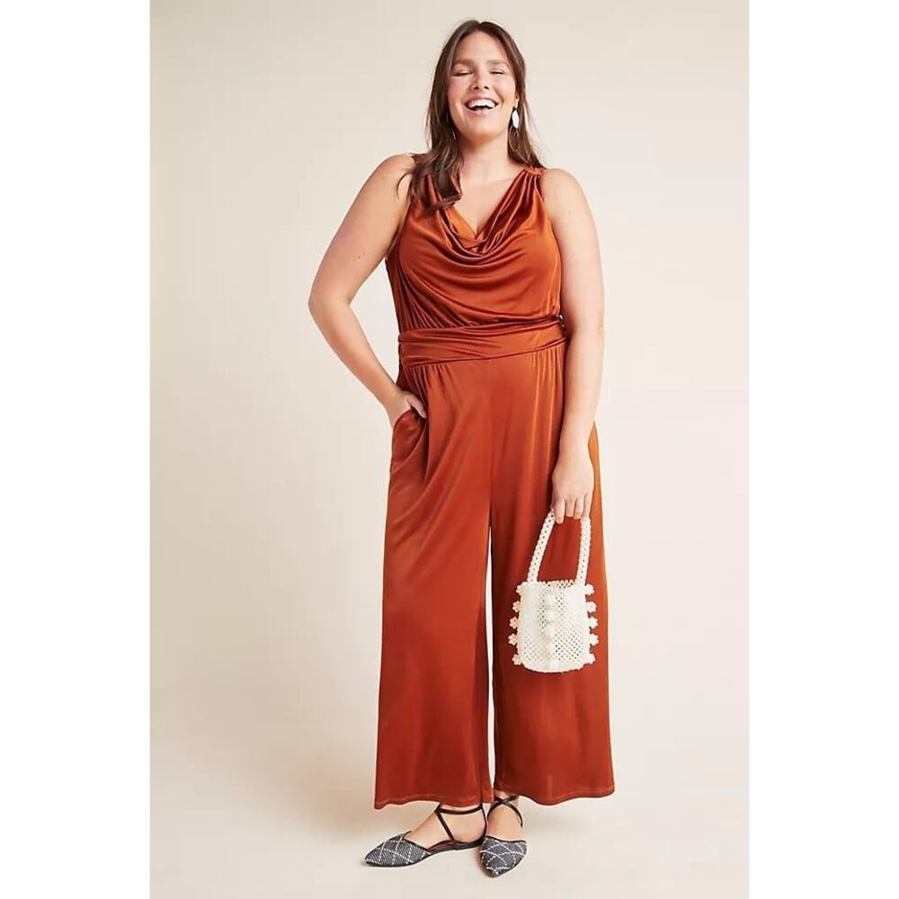 NWT Anthropologie Maeve Cooper Wide Leg Jumpsuit size large Burnt Orange Brown